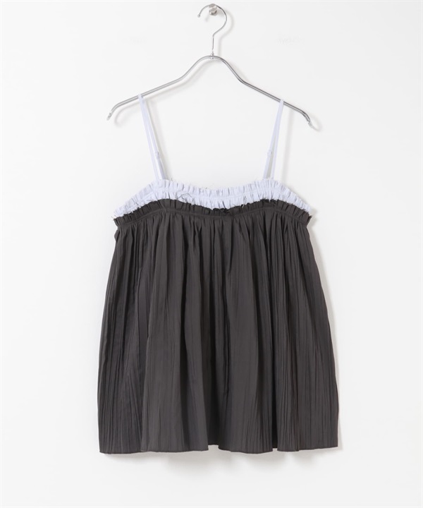 配色縐縮細肩帶背心(炭灰色x藍色-one-其他灰色)