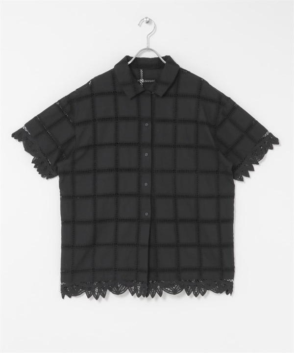 鏤空蕾絲刺繡襯衫(黑色-one-BLACK)