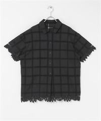 鏤空蕾絲刺繡襯衫(黑色-one-BLACK)