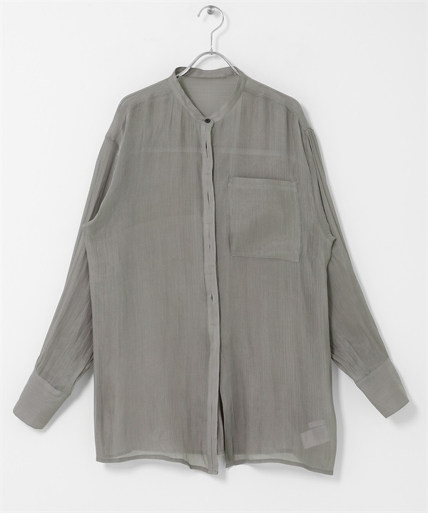 光澤感透膚襯衫(灰色-one-其他灰色)