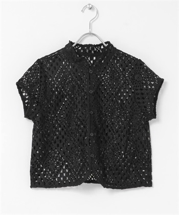 短版蕾絲罩衫(黑色-one-BLACK)