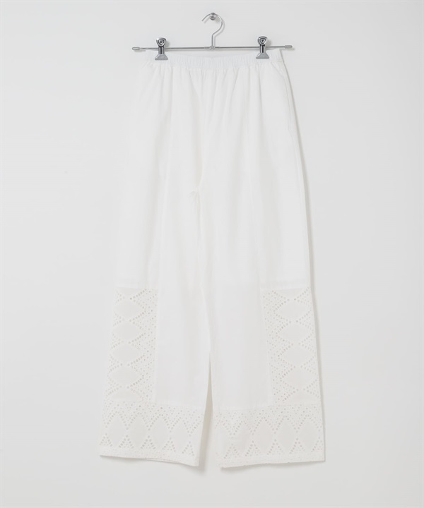 蕾絲拼接長褲(米色-one-OFF WHITE)