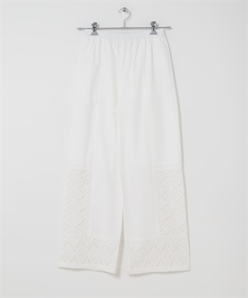 蕾絲拼接長褲(米色-one-OFF WHITE)