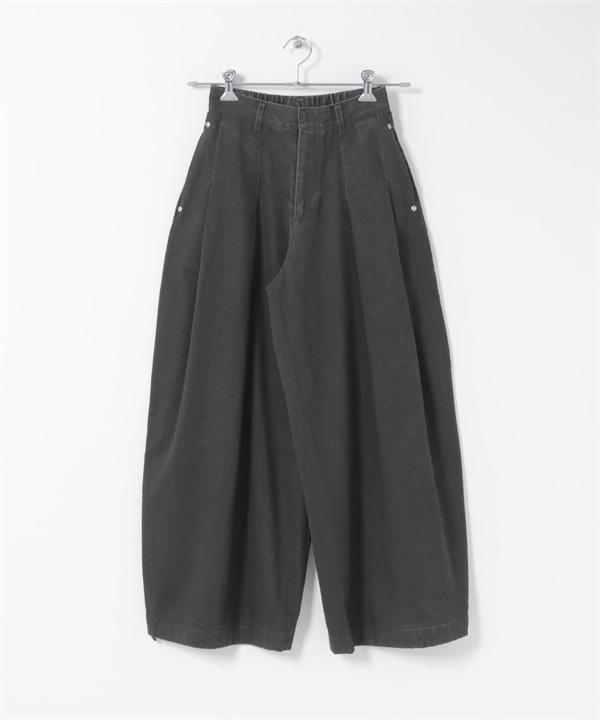 仿舊感打褶寬褲(炭灰色-36-CHARCOAL GRAY)