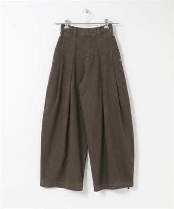 仿舊感打褶寬褲(棕色-36-BROWN)