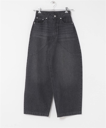 縫線設計弧線剪裁牛仔褲(黑色-36-BLACK)