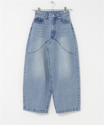 縫線設計弧線剪裁牛仔褲(藍色-36-BLUE)
