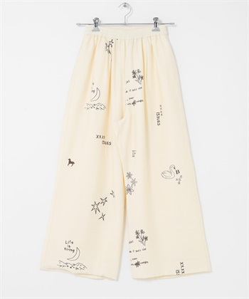 刺青圖案輕便寬褲(象牙白-one-IVORY)