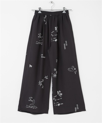 刺青圖案輕便寬褲(炭灰色-one-CHARCOAL GRAY)