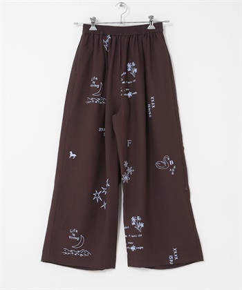 刺青圖案輕便寬褲(棕色-one-BROWN)