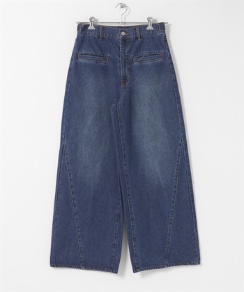 腰部可調節寬版牛仔褲(藍色-36-BLUE)