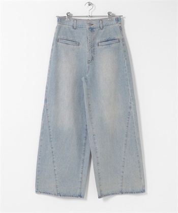 腰部可調節寬版牛仔褲(淺藍色-36-LIGHT BLUE)