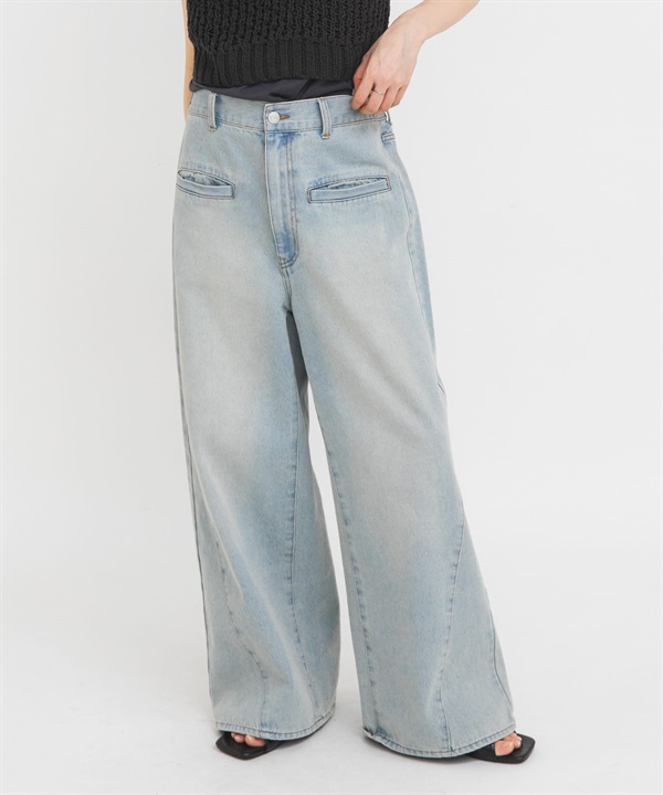 腰部可調節寬版牛仔褲