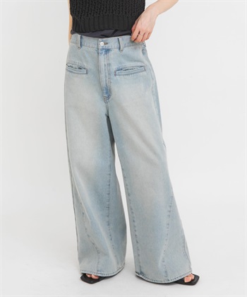 腰部可調節寬版牛仔褲
