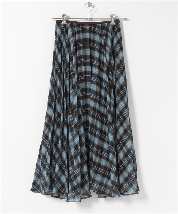 格紋百褶圓裙(棕色x藍色-one-其他棕色)
