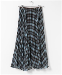 格紋百褶圓裙(棕色x藍色-one-其他棕色)