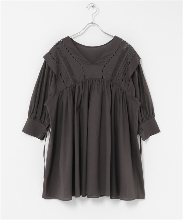 2WAY蕾絲拼接迷你洋裝(炭灰色-one-CHARCOAL GRAY)
