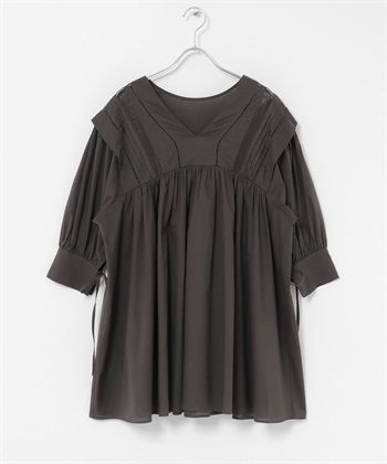 2WAY蕾絲拼接迷你洋裝(炭灰色-one-CHARCOAL GRAY)