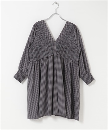 2WAY抽褶縫格紋迷你洋裝(棕色 混合-one-其他棕色)