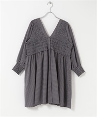 2WAY抽褶縫格紋迷你洋裝(棕色 混合-one-其他棕色)