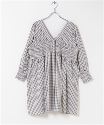 2WAY抽褶縫格紋迷你洋裝(膚色 混合-one-其他膚色)