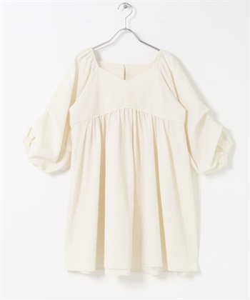 打褶袖迷你洋裝(象牙白-one-IVORY)