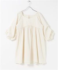 打褶袖迷你洋裝(象牙白-one-IVORY)