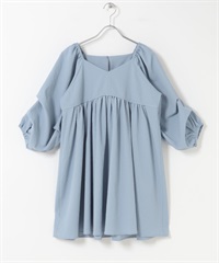 打褶袖迷你洋裝(藍色-one-BLUE)
