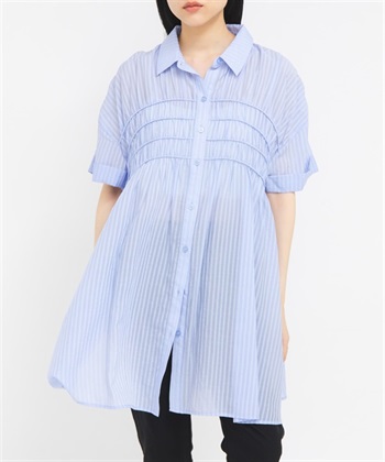 袖口反折抽褶縫迷你洋裝