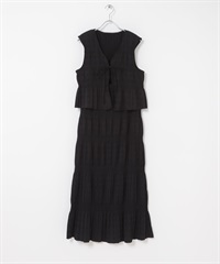 【成套組合】層次縮褶背心 X 長裙(黑色-one-BLACK)