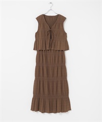 【成套組合】層次縮褶背心 X 長裙(棕色-one-BROWN)