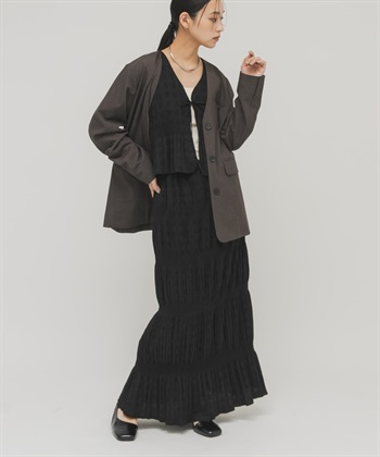 【成套組合】層次縮褶背心 X 長裙