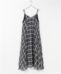 格紋百褶細肩帶洋裝(黑色x象牙白-one-其他黑色)