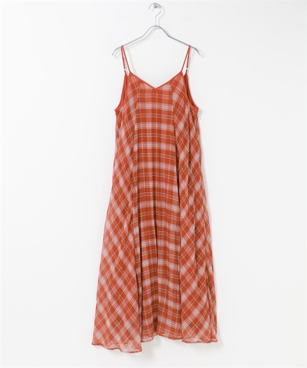 格紋百褶細肩帶洋裝(紅色x象牙白-one-其他紅色)