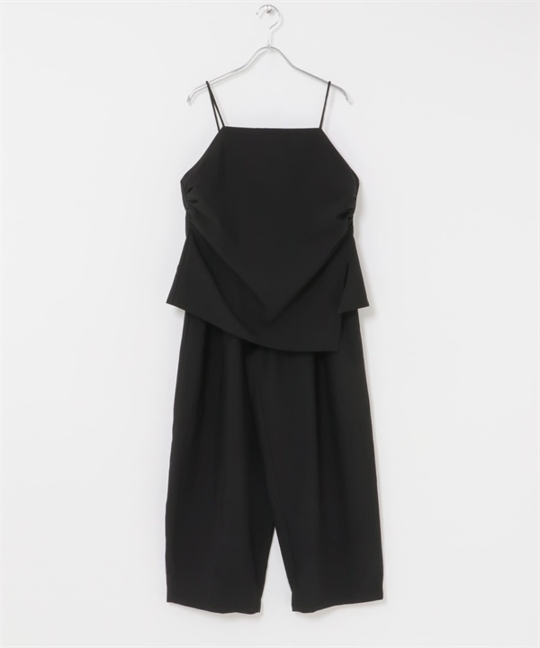 【成套組合】側邊抓皺吊帶背心 x 長褲(黑色-one-BLACK)