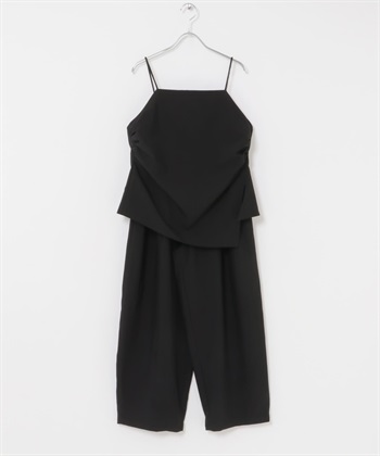 【成套組合】側邊抓皺吊帶背心 x 長褲(黑色-one-BLACK)