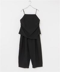 【成套組合】側邊抓皺吊帶背心 x 長褲(黑色-one-BLACK)