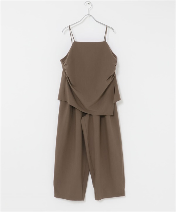 【成套組合】側邊抓皺吊帶背心 x 長褲(棕色-one-BROWN)