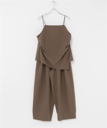 【成套組合】側邊抓皺吊帶背心 x 長褲(棕色-one-BROWN)