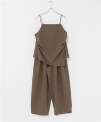 【成套組合】側邊抓皺吊帶背心 x 長褲(棕色-one-BROWN)