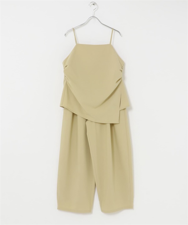 【成套組合】側邊抓皺吊帶背心 x 長褲(膚色-one-BEIGE)