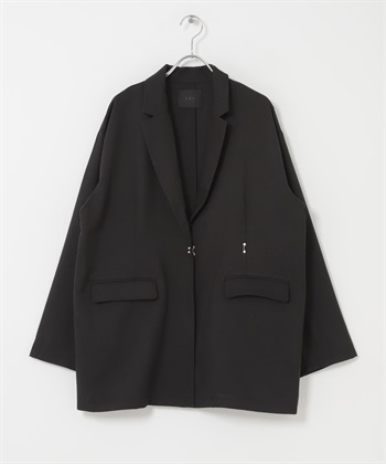 仿亞麻鉤扣西裝外套(黑色-one-BLACK)