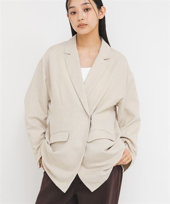 仿亞麻鉤扣西裝外套