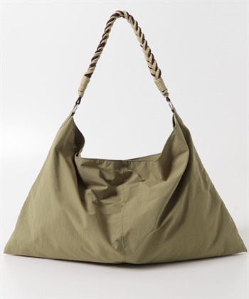 繩編設計尼龍肩背包(卡其綠-one-KHAKI)