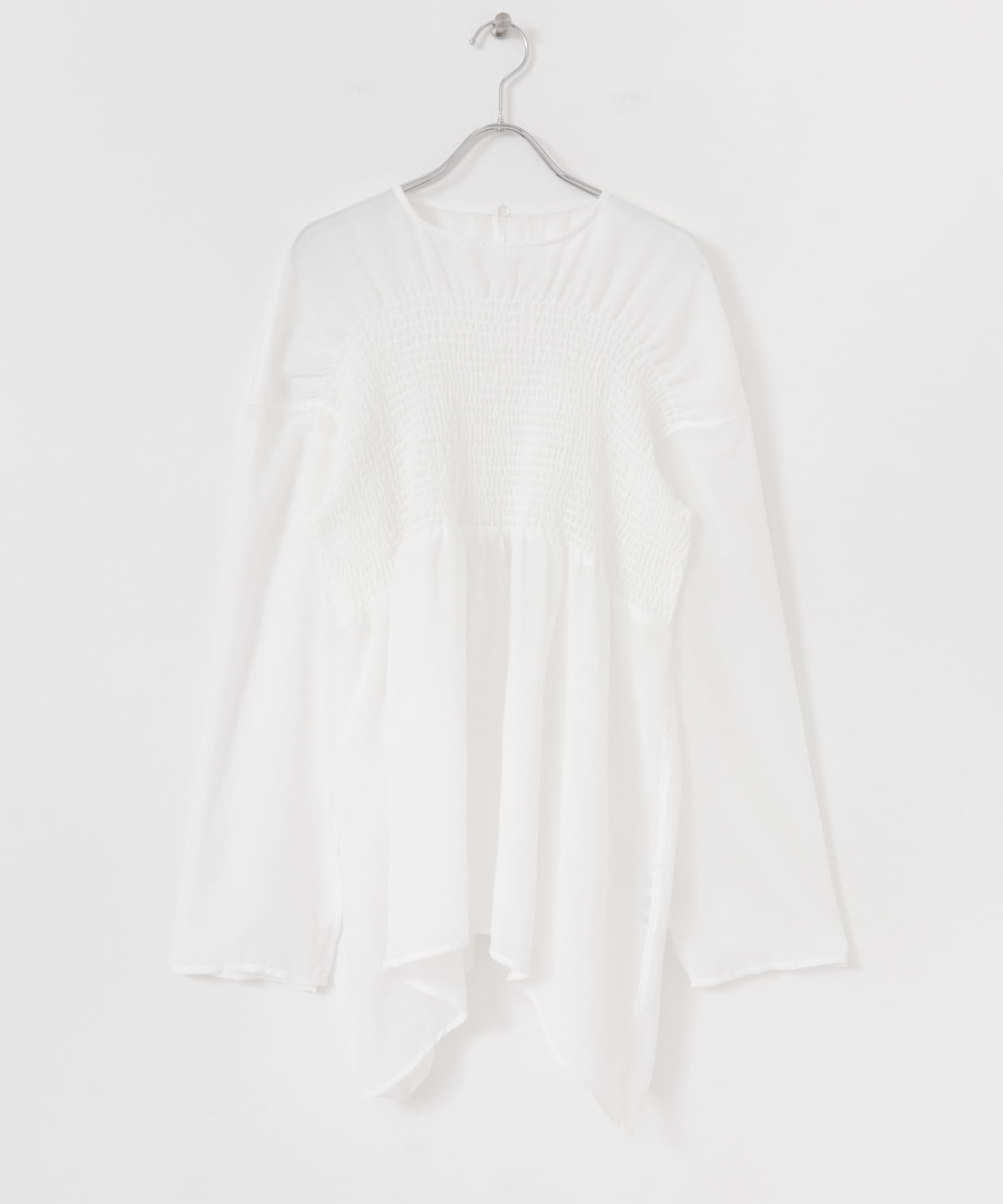 抽褶縫透膚罩衫(白色-one-WHITE)