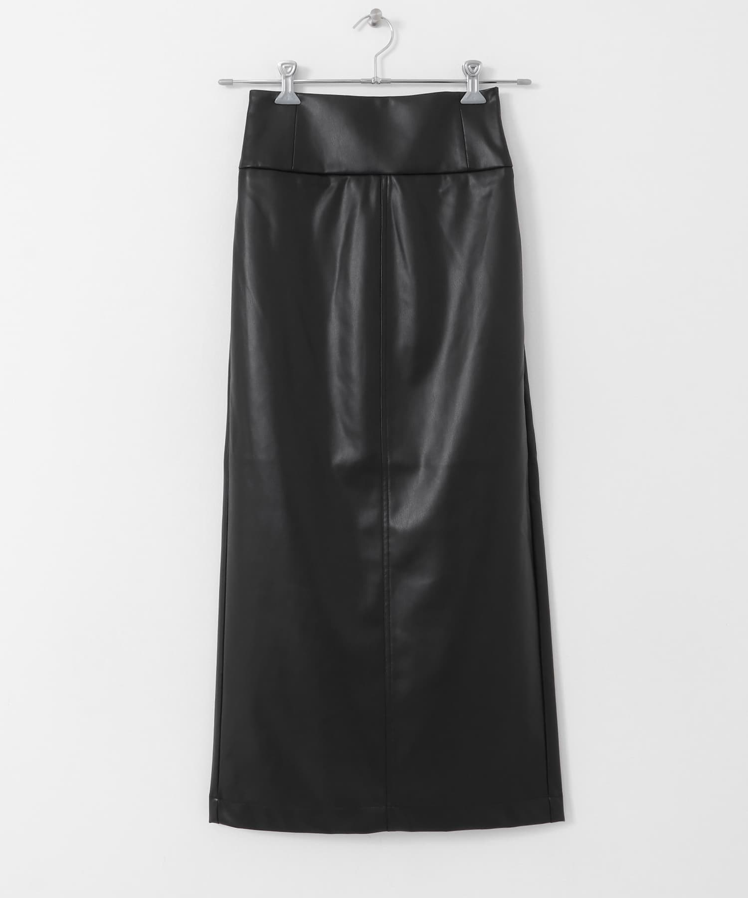 仿皮革質感高腰窄裙(黑色-36-BLACK)