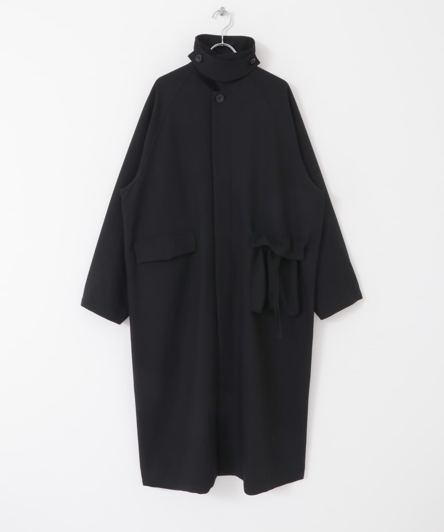 不對稱口袋寬鬆長版大衣(黑色-36-BLACK)