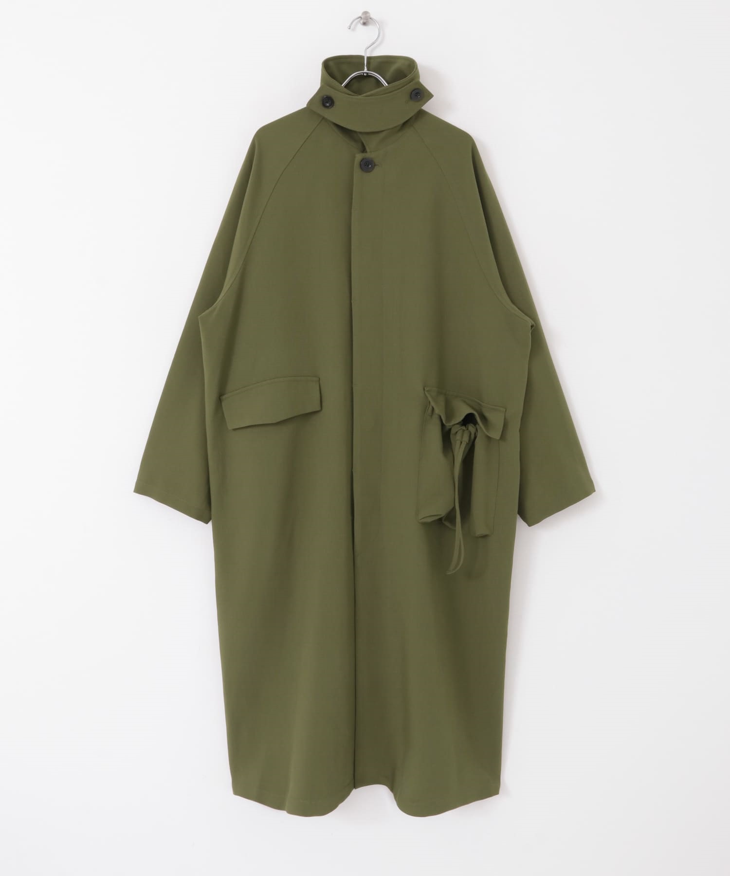 不對稱口袋寬鬆長版大衣(卡其綠-36-KHAKI)