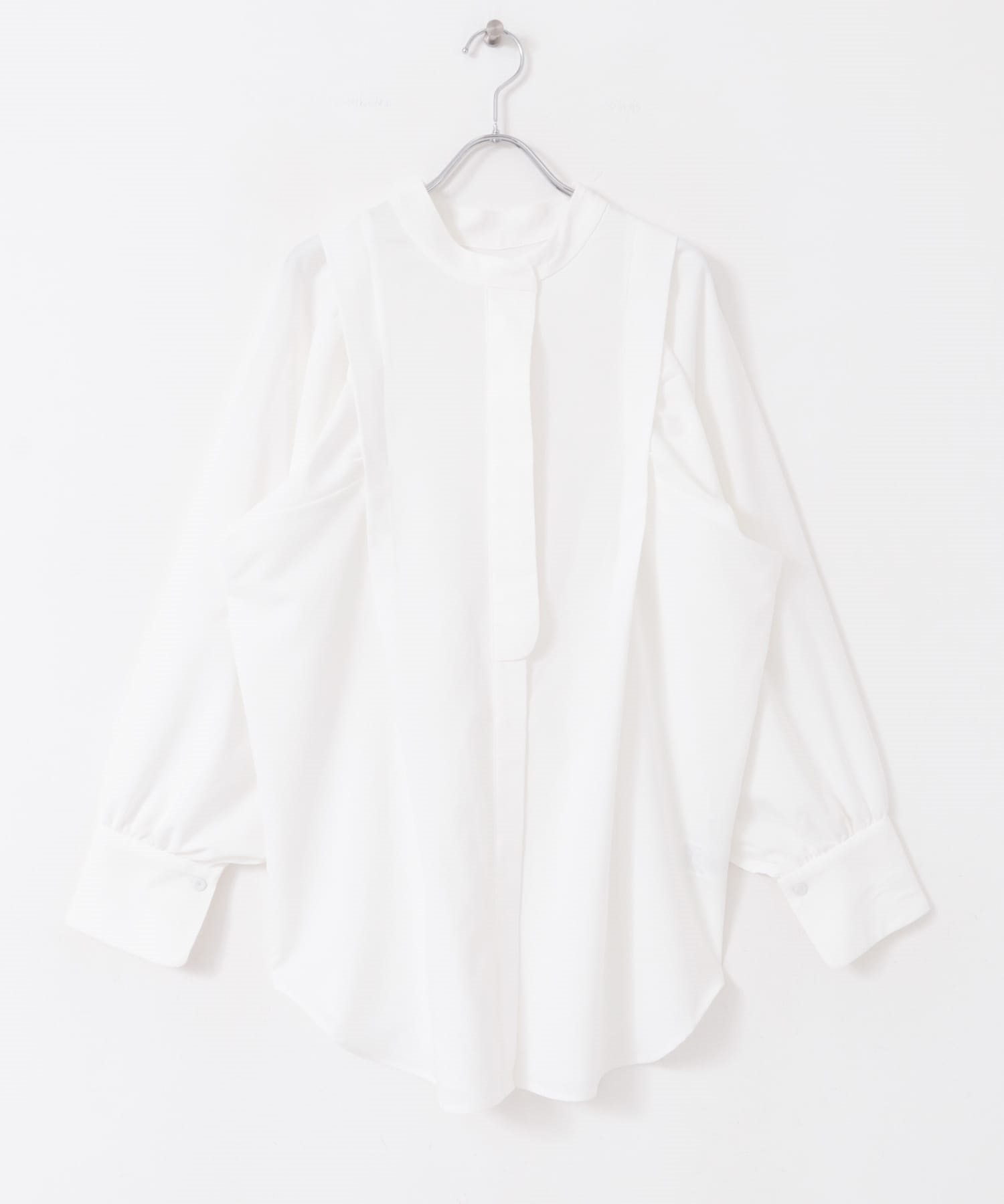 高領蓬袖長版罩衫(米色-one-OFF WHITE)