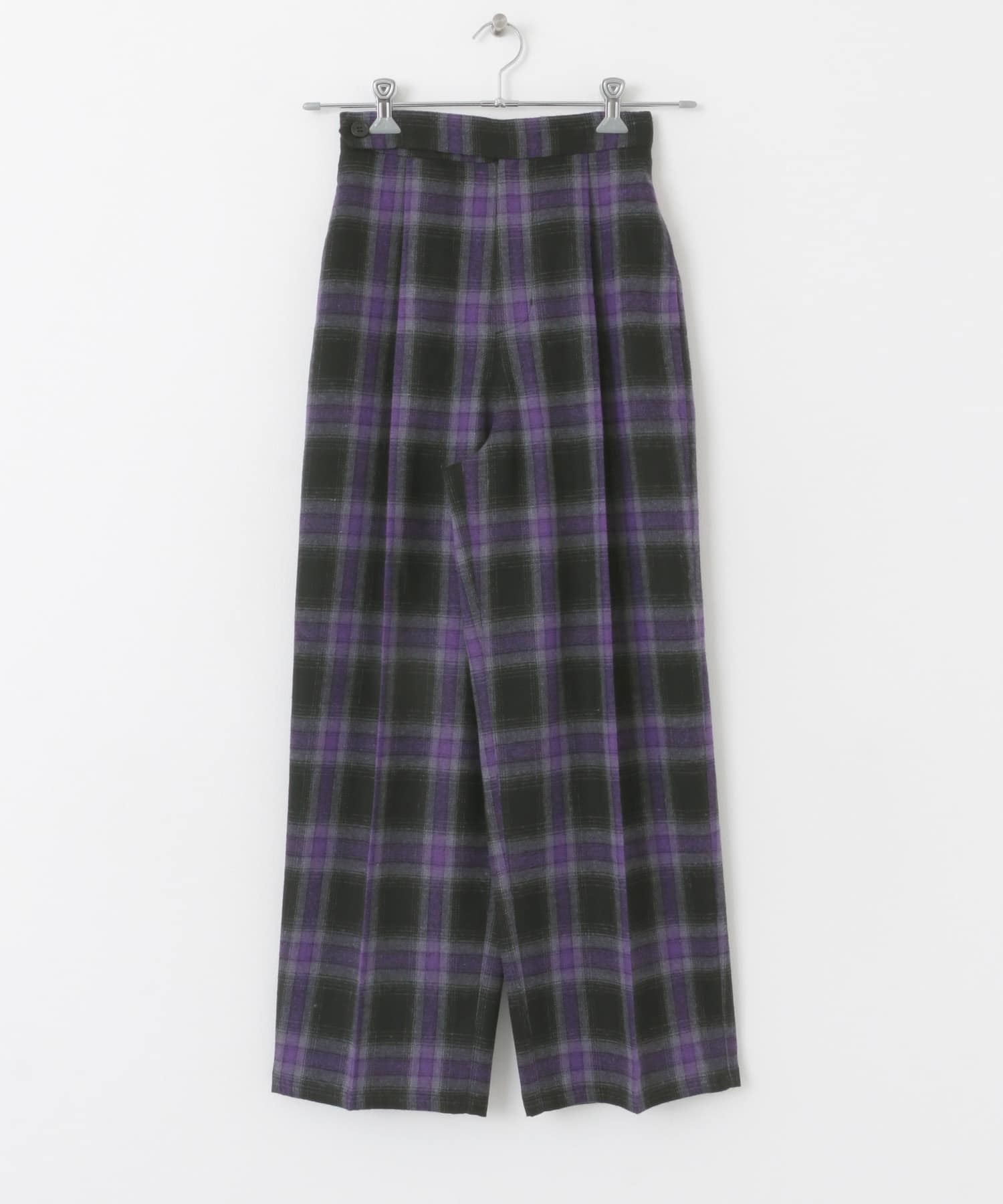 漸層格紋寬褲(黑色x紫色-one-其他黑色)